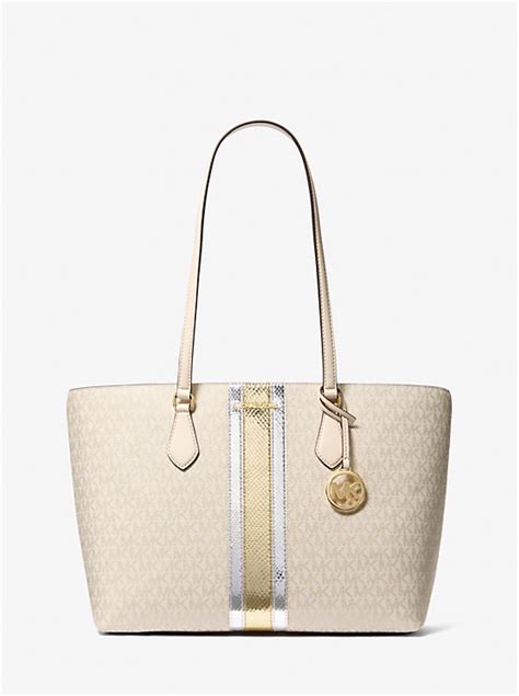 metallic michael kors tote|Sheila Large Signature Logo and Metallic Tote Bag.